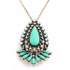 Vintage Style Blue & Green Pendant Necklace 29-32"
